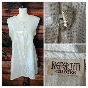 Nefertiti Tunic Tank Top M Pearl Silver Metallic Shimmer Vintage
